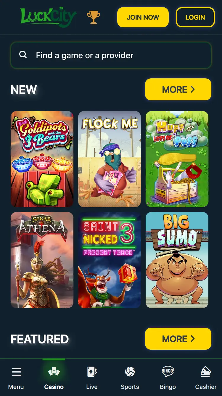 Luck City - homepage (mobile)