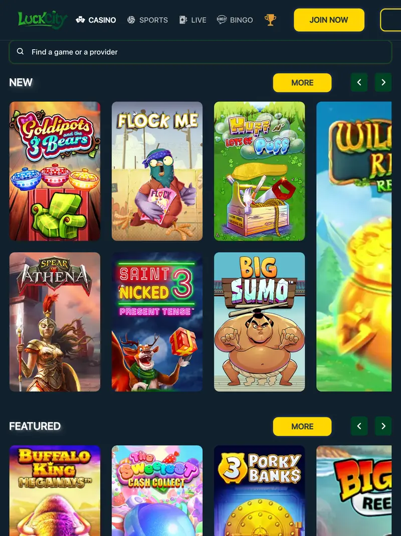 Luck City - homepage (tablet)