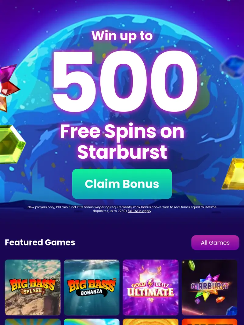 Lucky Stars Casino - homepage (tablet)