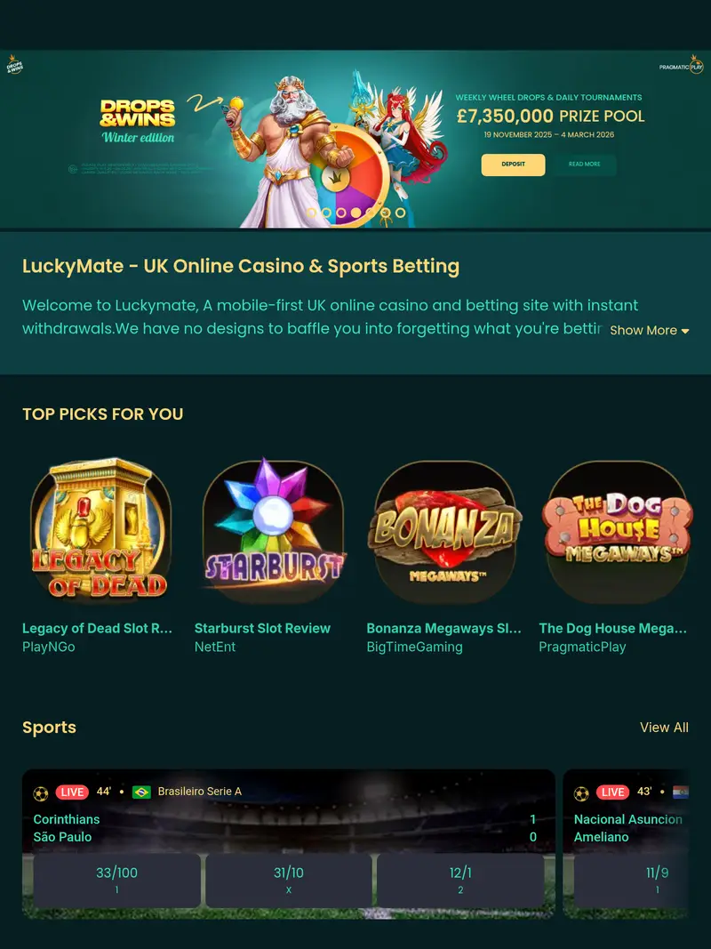 Lucky Mate - homepage (tablet)