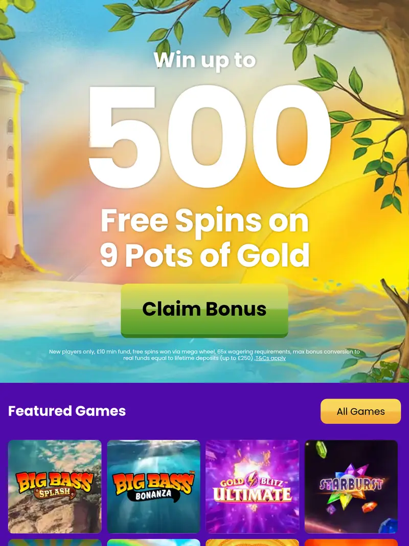 Lucky Touch Bingo - homepage (tablet)