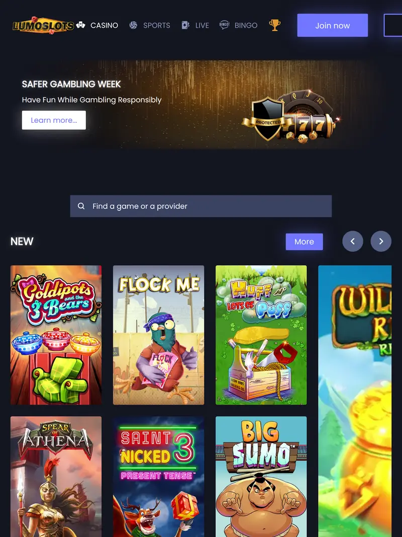 Lumo Slots - homepage (tablet)