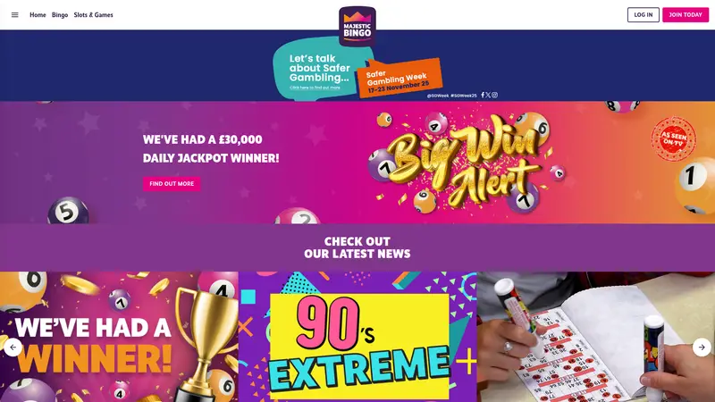 Majestic Bingo - homepage (desktop)