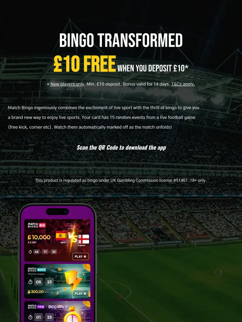 Match Bingo - homepage (tablet)