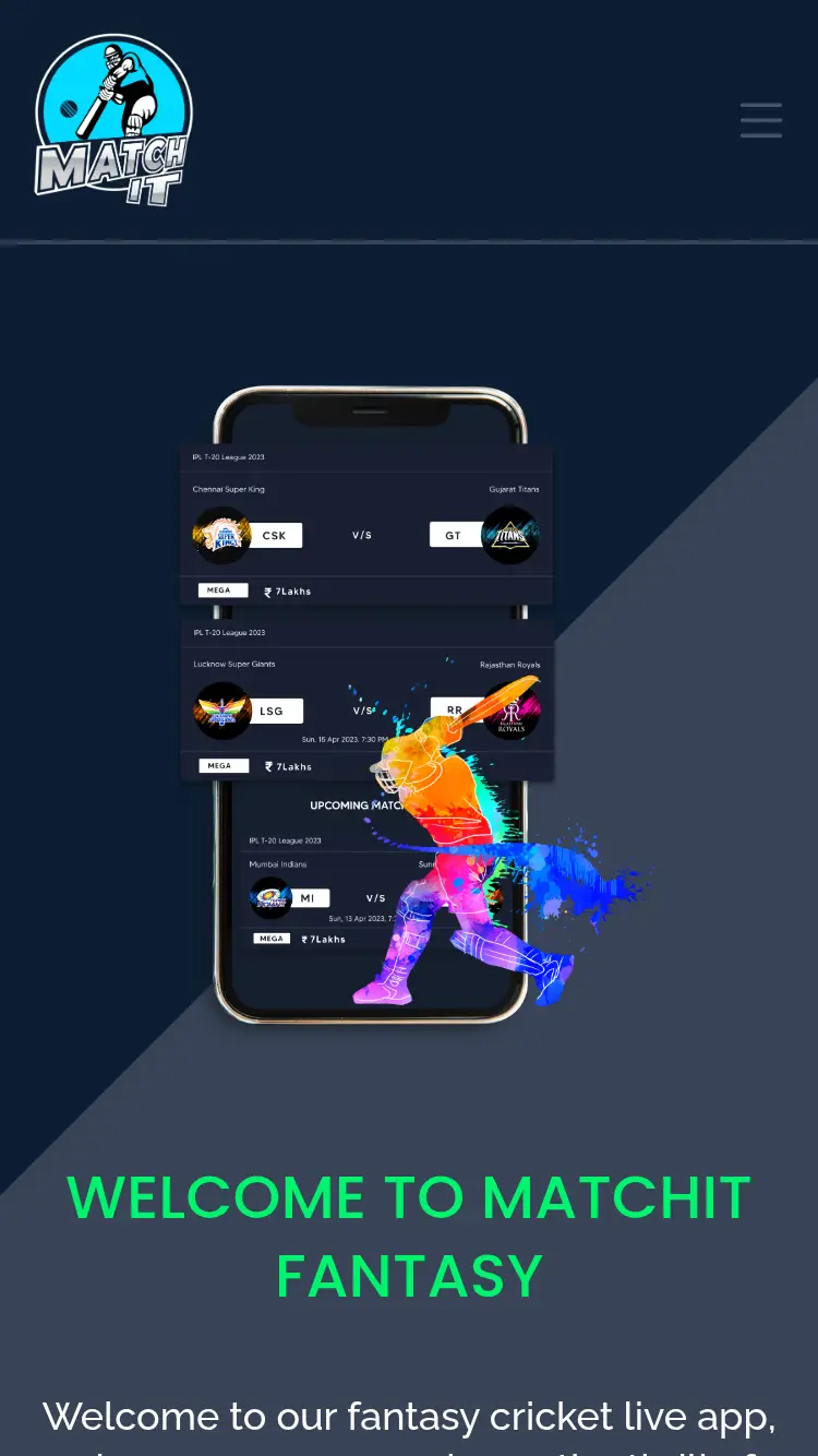 Match It Sports - homepage (mobile)