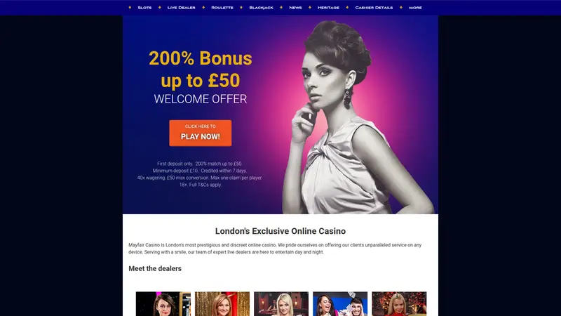 Mayfair Casino - homepage (desktop)