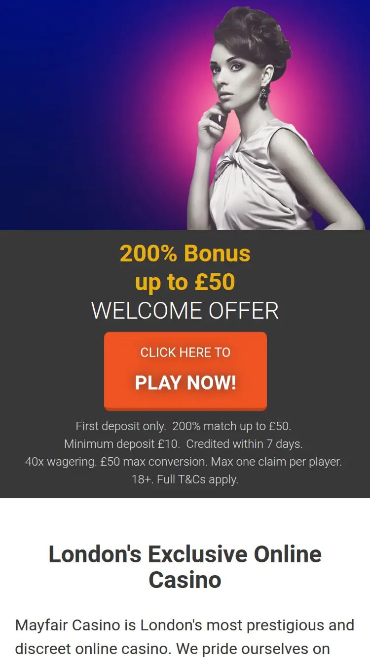 Mayfair Casino - homepage (mobile)