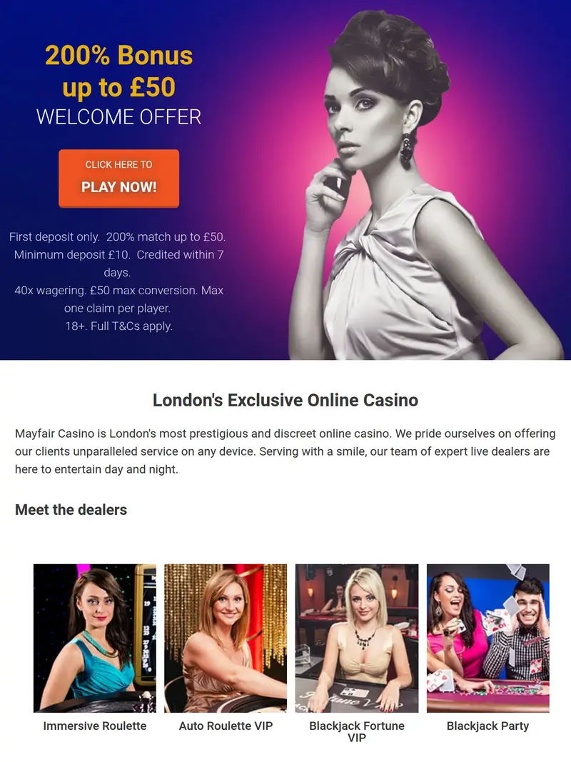 Mayfair Casino - homepage (tablet)