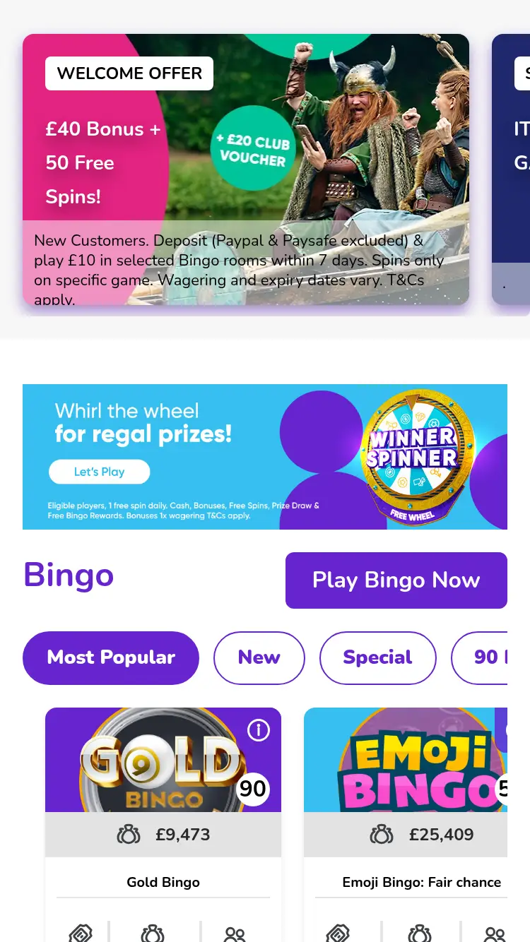 Mecca Bingo - homepage (mobile)