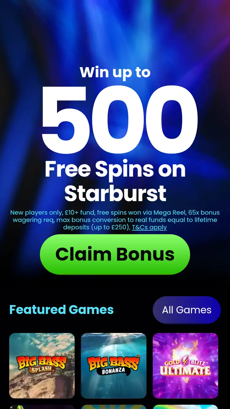 Mega Reel Spins - homepage (mobile)