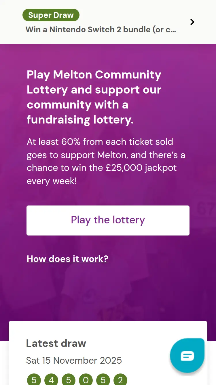 Melton Lottery - homepage (mobile)