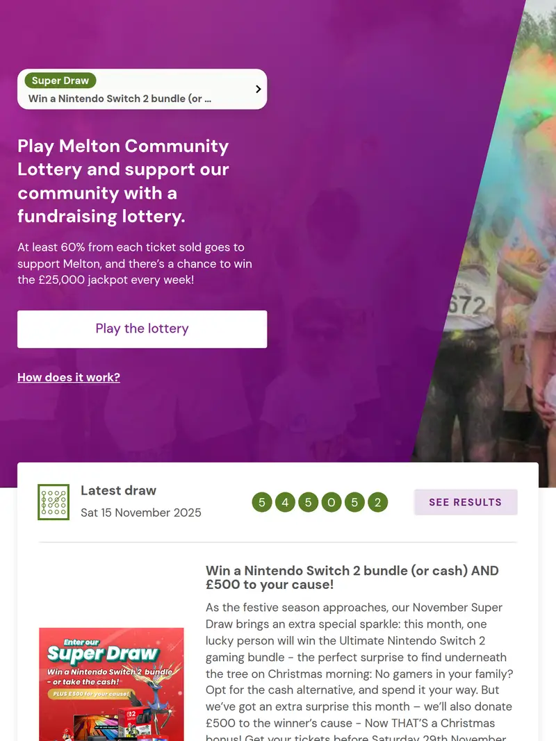 Melton Lottery - homepage (tablet)