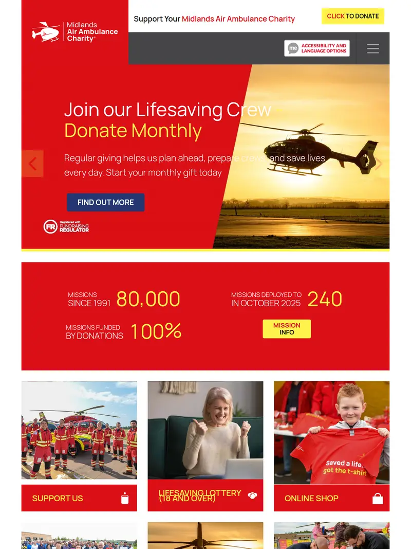 Midlands Air Ambulance - homepage (tablet)