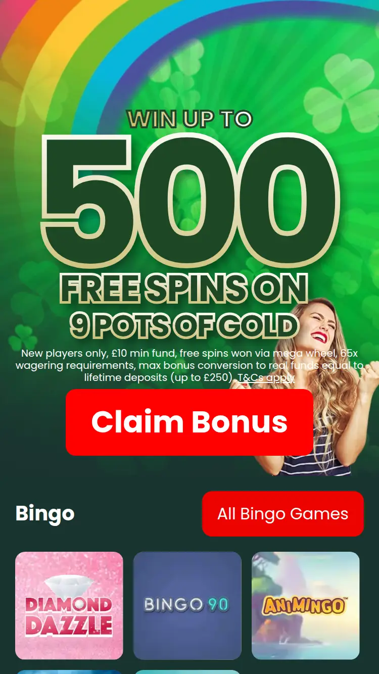 Mirror Bingo - homepage (mobile)