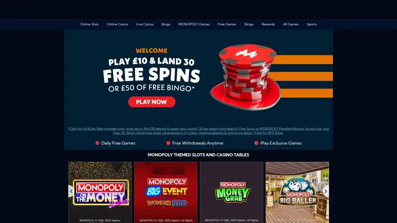 Monopoly Casino - homepage (desktop)