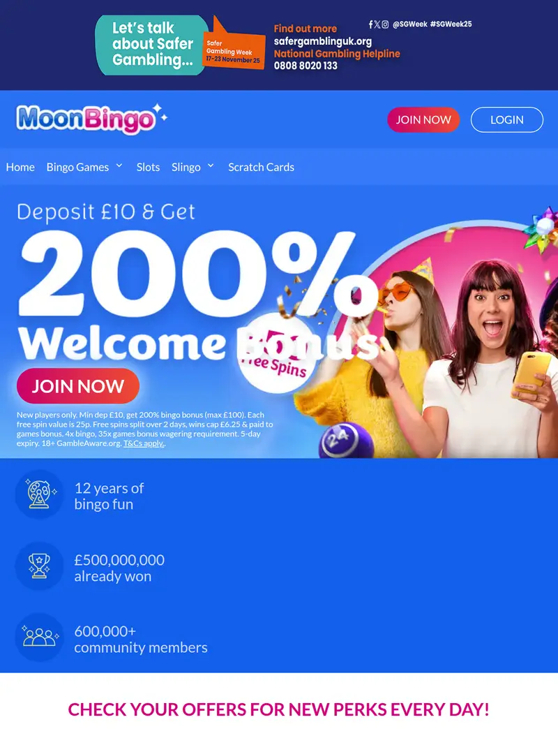 Moon Bingo - homepage (tablet)