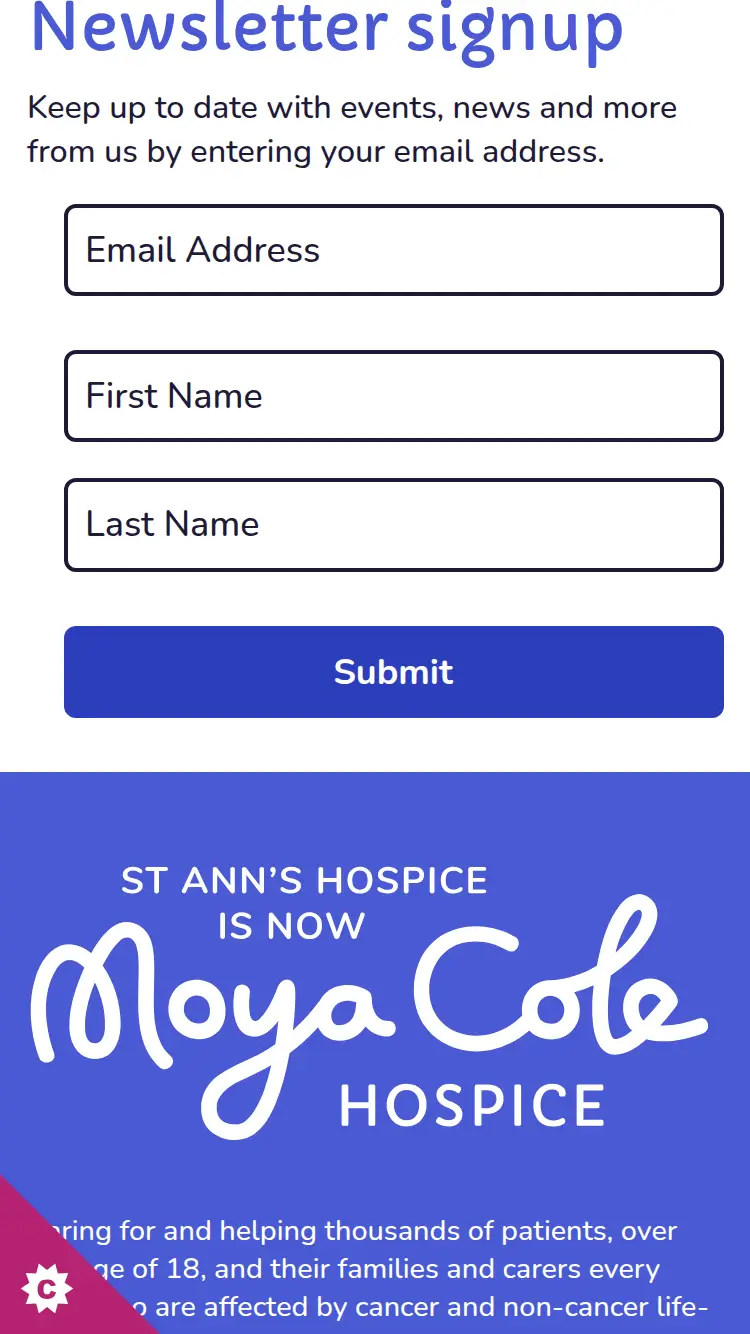 Moya Cole - homepage (mobile)