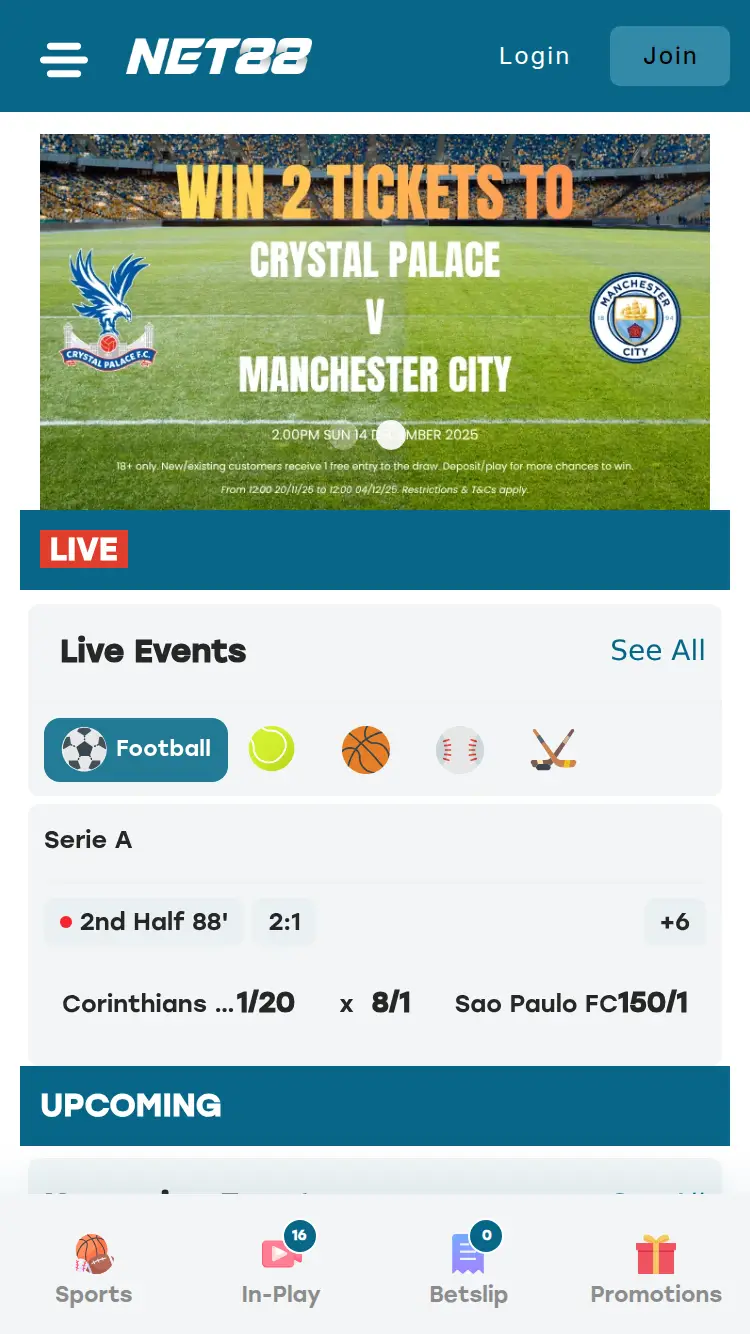 Net88 UK - homepage (mobile)