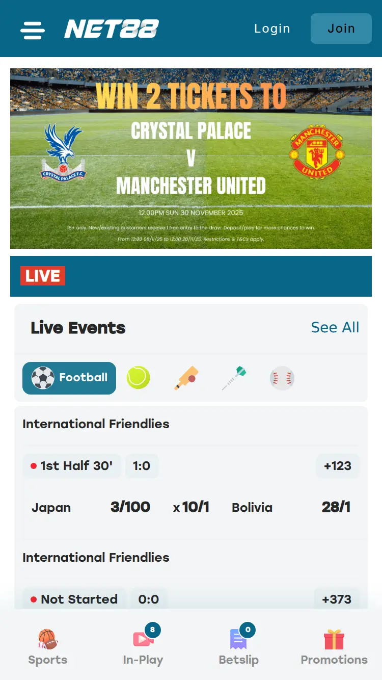 Net88 UK - homepage (mobile)