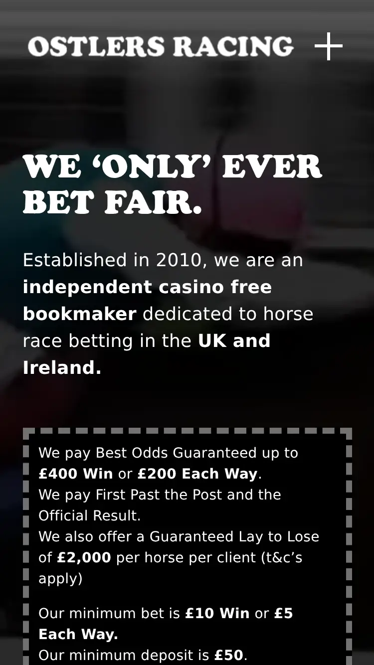 Ostlers Racing - homepage (mobile)