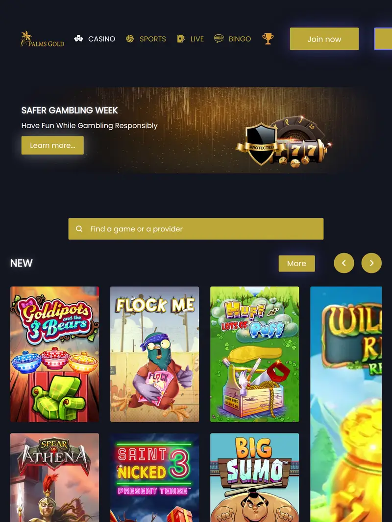Palms Gold - homepage (tablet)