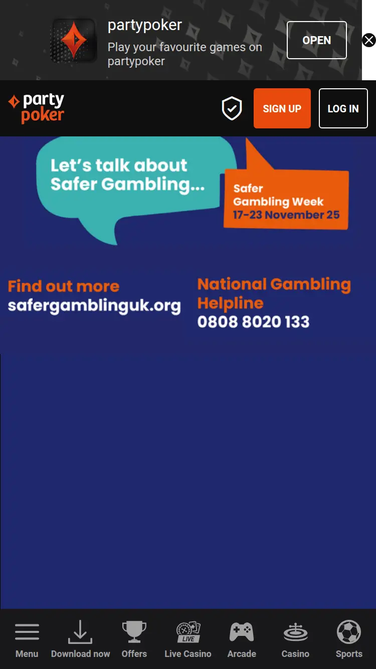 Party Poker - homepage (mobile)