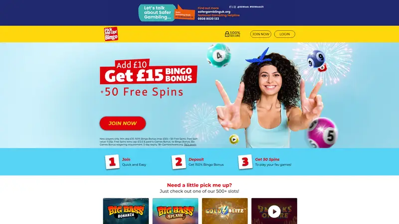 Pick Me Up Bingo - homepage (desktop)