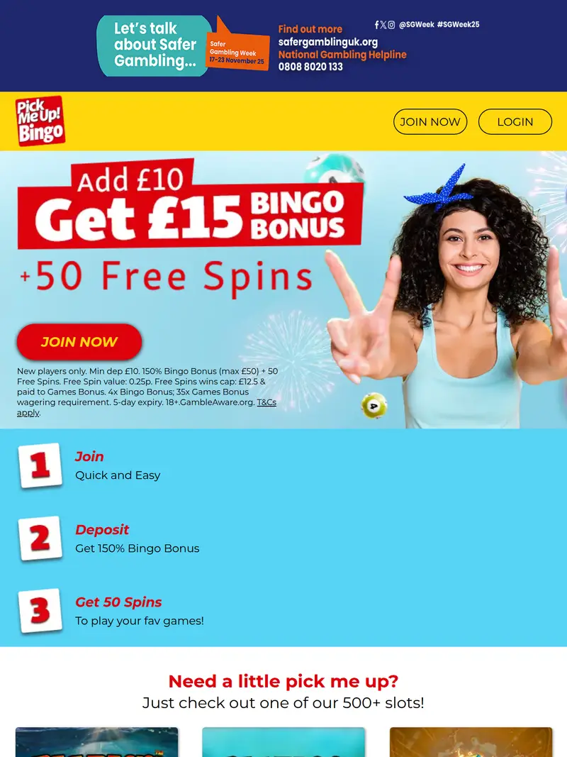 Pick Me Up Bingo - homepage (tablet)