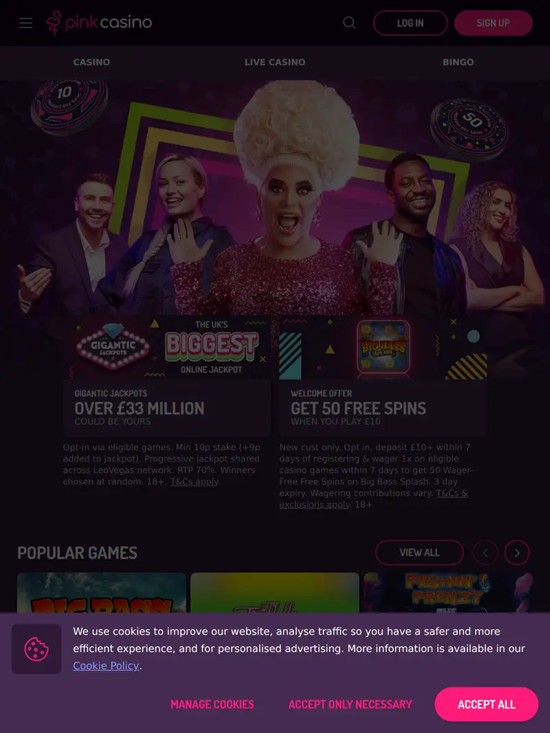 Pink Casino - homepage (tablet)