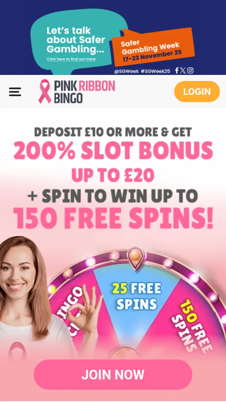 Pink Ribbon Bingo - homepage (mobile)