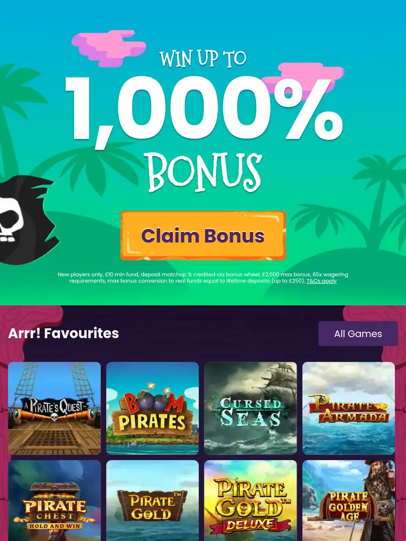 Pirate Slots - homepage (tablet)