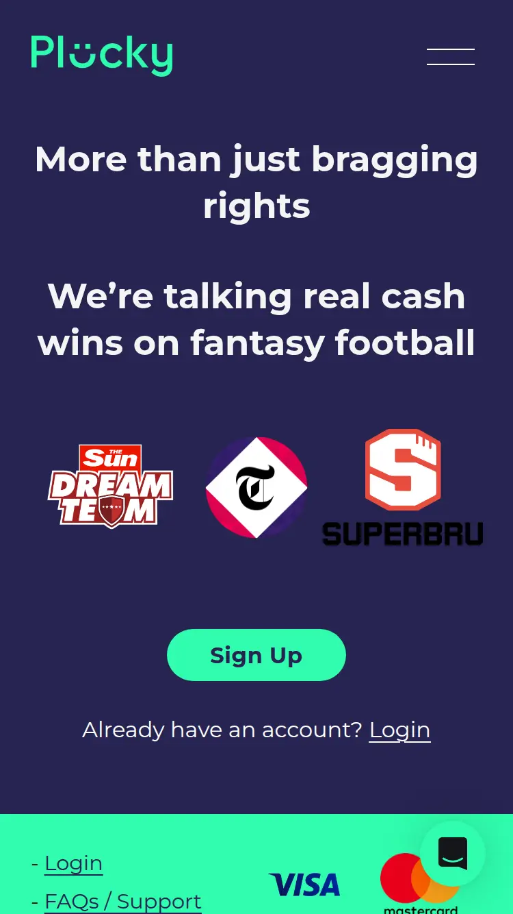 Plucky - homepage (mobile)