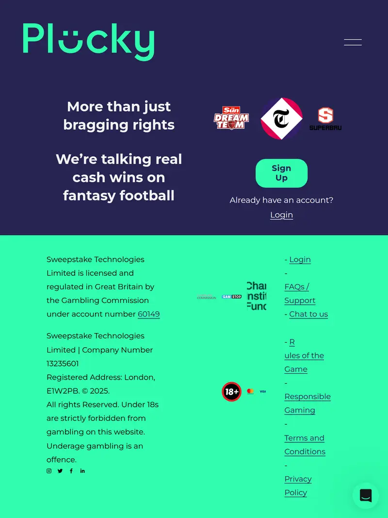 Plucky - homepage (tablet)