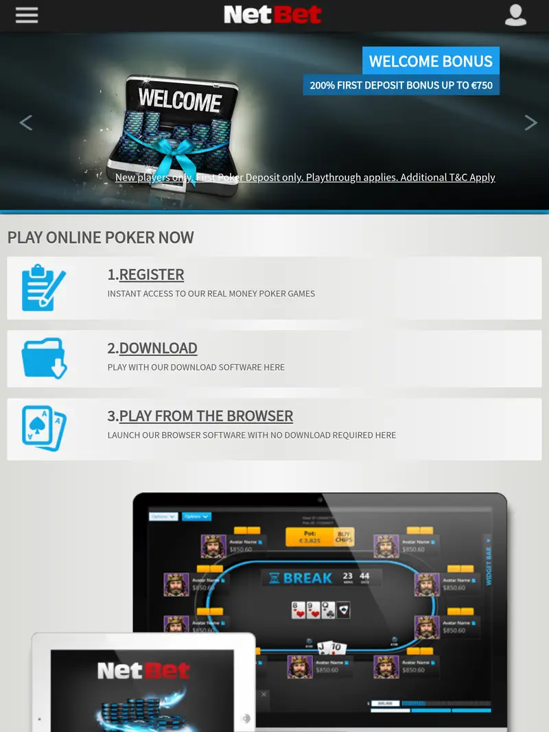 NetBet Poker - homepage (tablet)