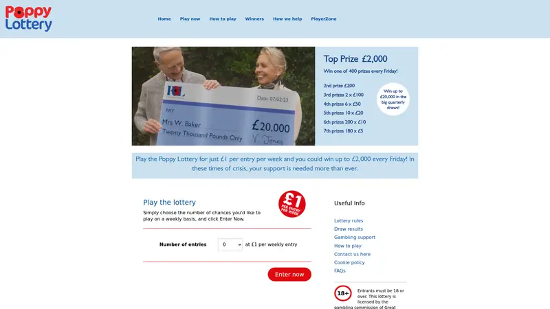 Poppy Lottery - homepage (desktop)