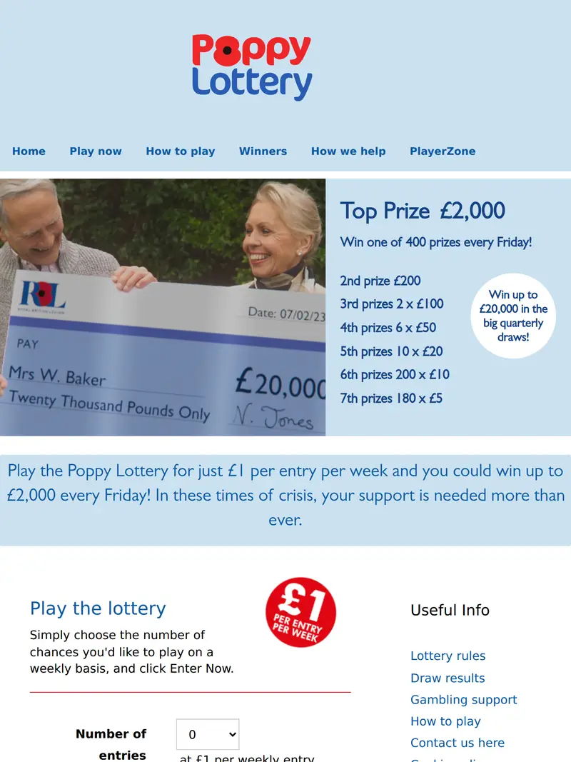 Poppy Lottery - homepage (tablet)