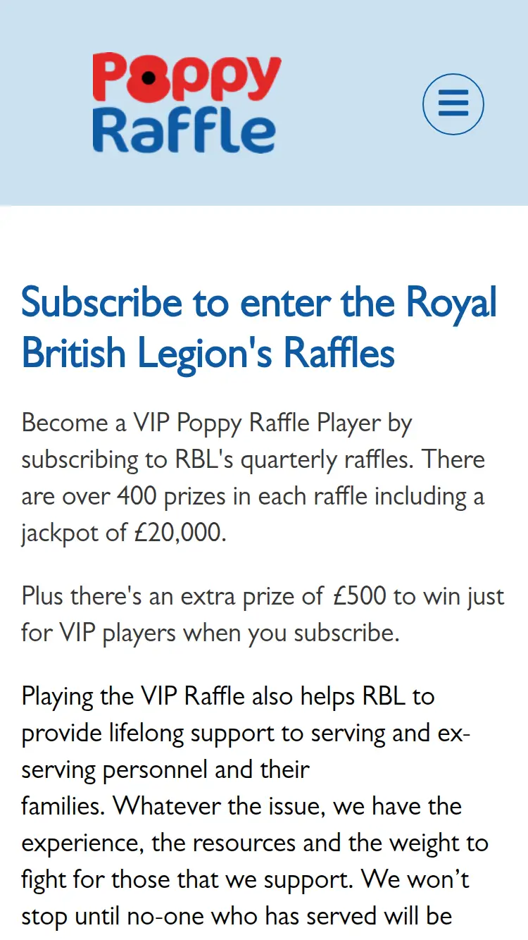 Poppy Raffle VIP - homepage (mobile)