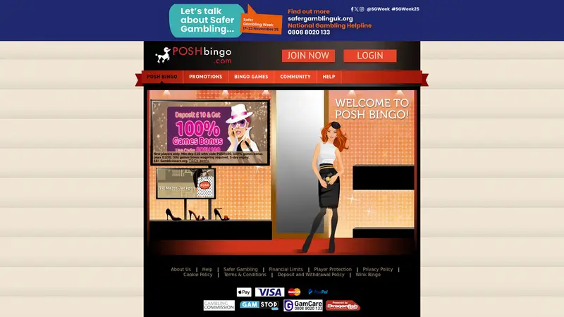 Posh Bingo - homepage (desktop)