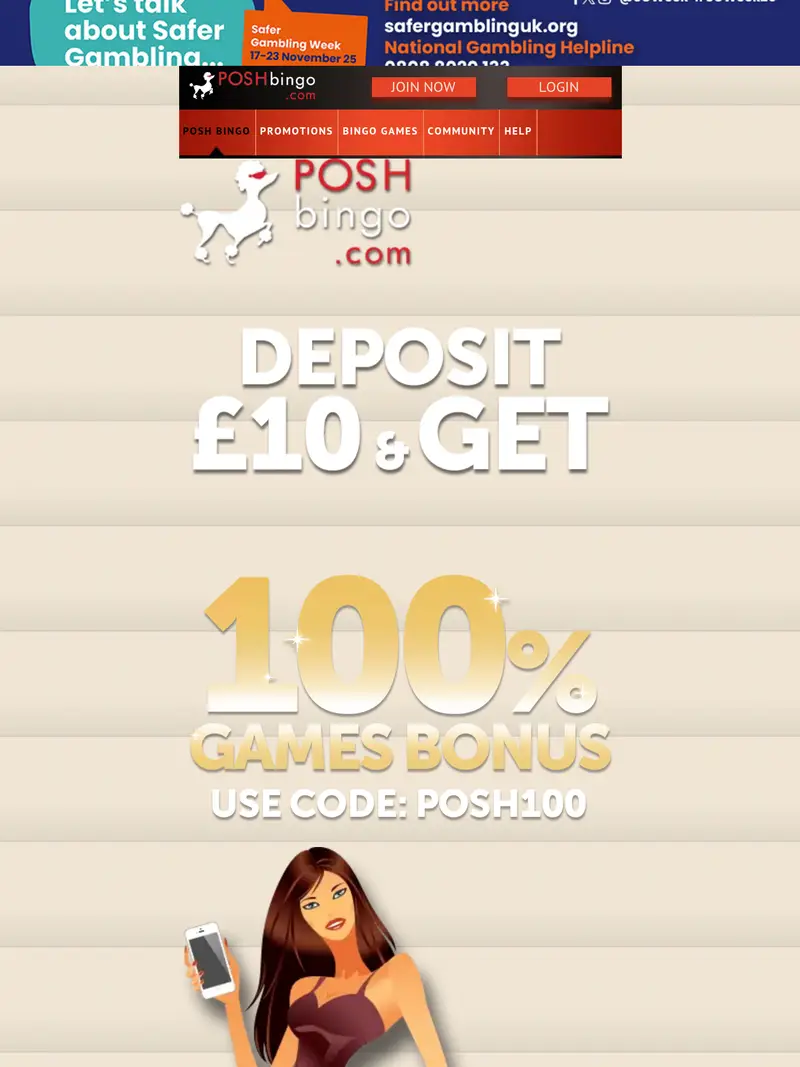 Posh Bingo - homepage (tablet)