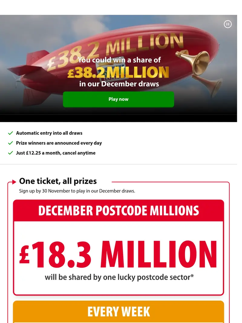 Postcode Lottery - homepage (tablet)