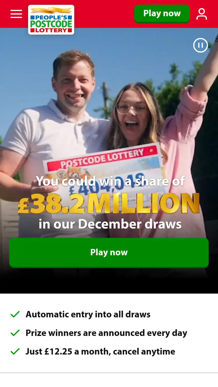 Postcode Lottery - homepage (mobile)