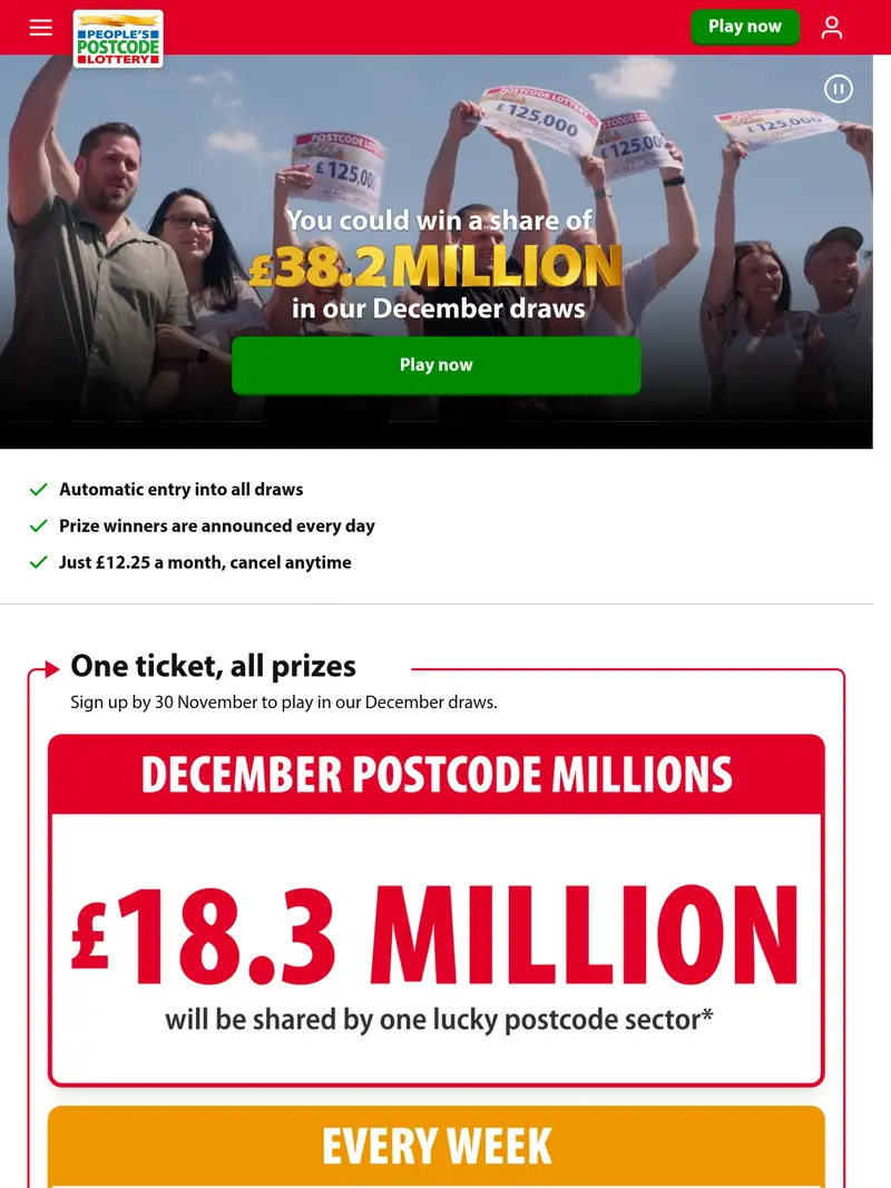 Postcode Lottery - homepage (tablet)