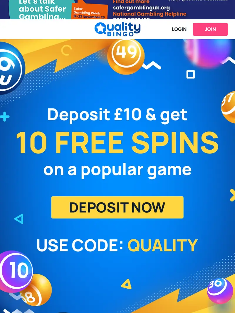 Quality Bingo - homepage (tablet)