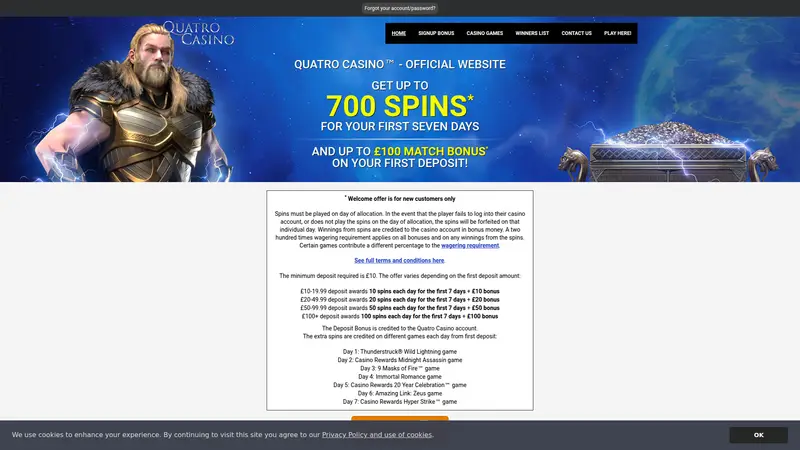 Quatro Casino - homepage (desktop)