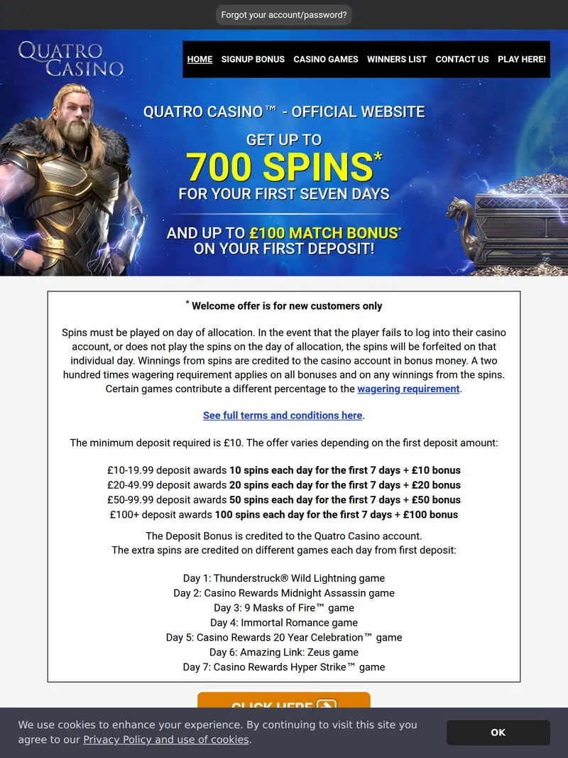 Quatro Casino - homepage (tablet)