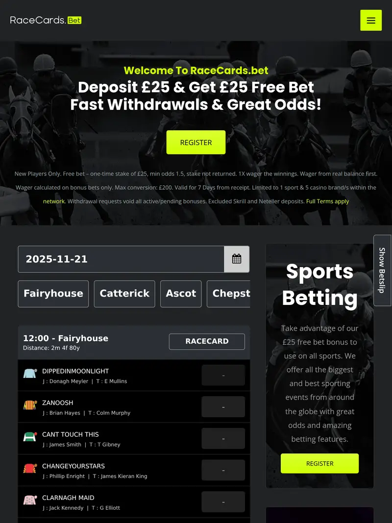 Race Cards - homepage (tablet)