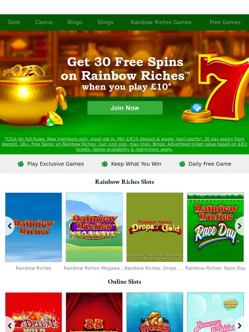 Rainbowriches Casino - homepage (tablet)