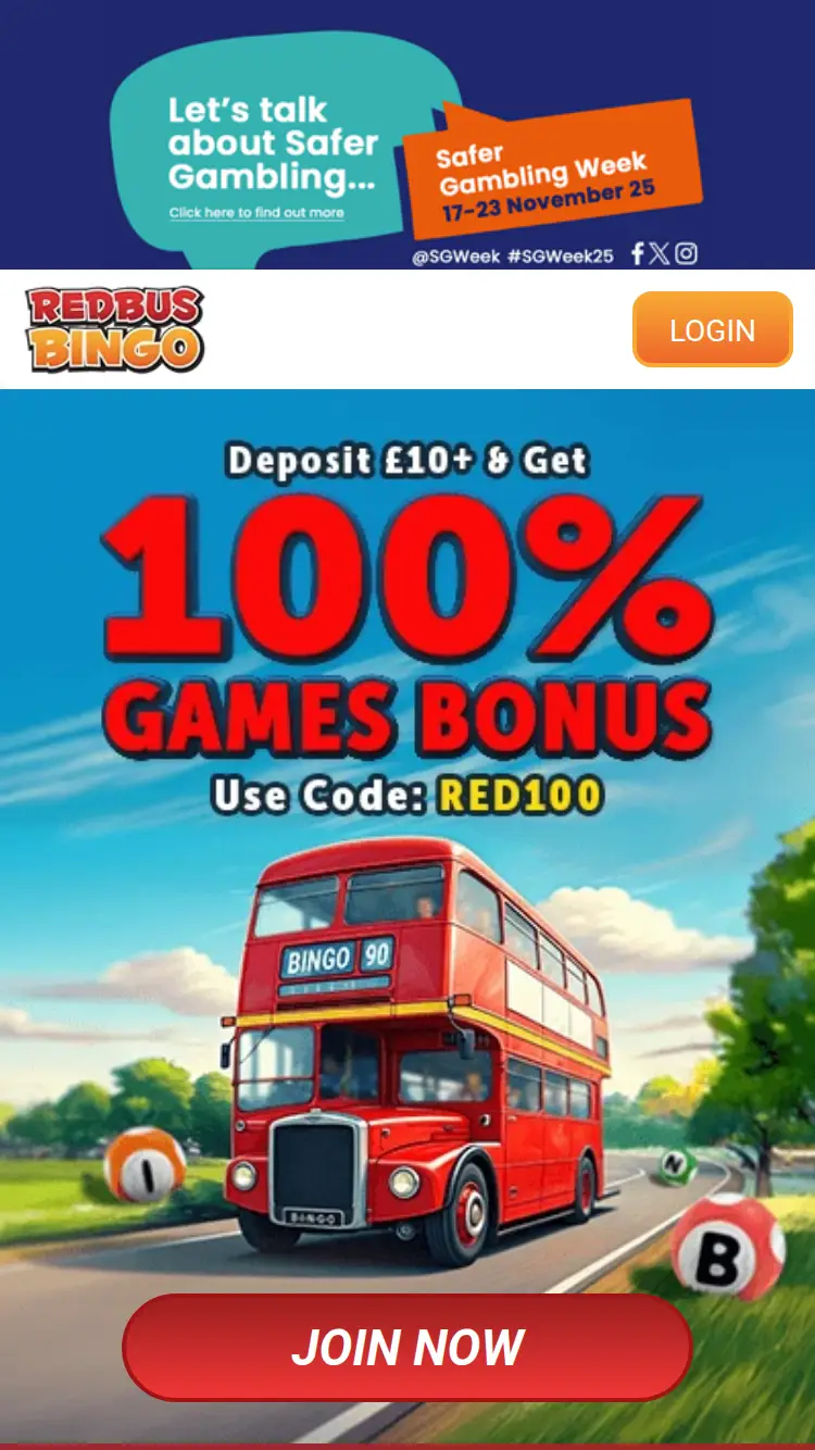 Red Bus Bingo - homepage (mobile)