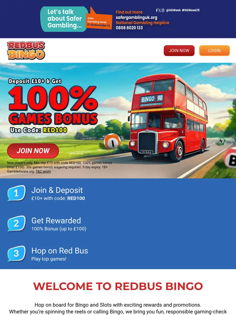 Red Bus Bingo - homepage (tablet)