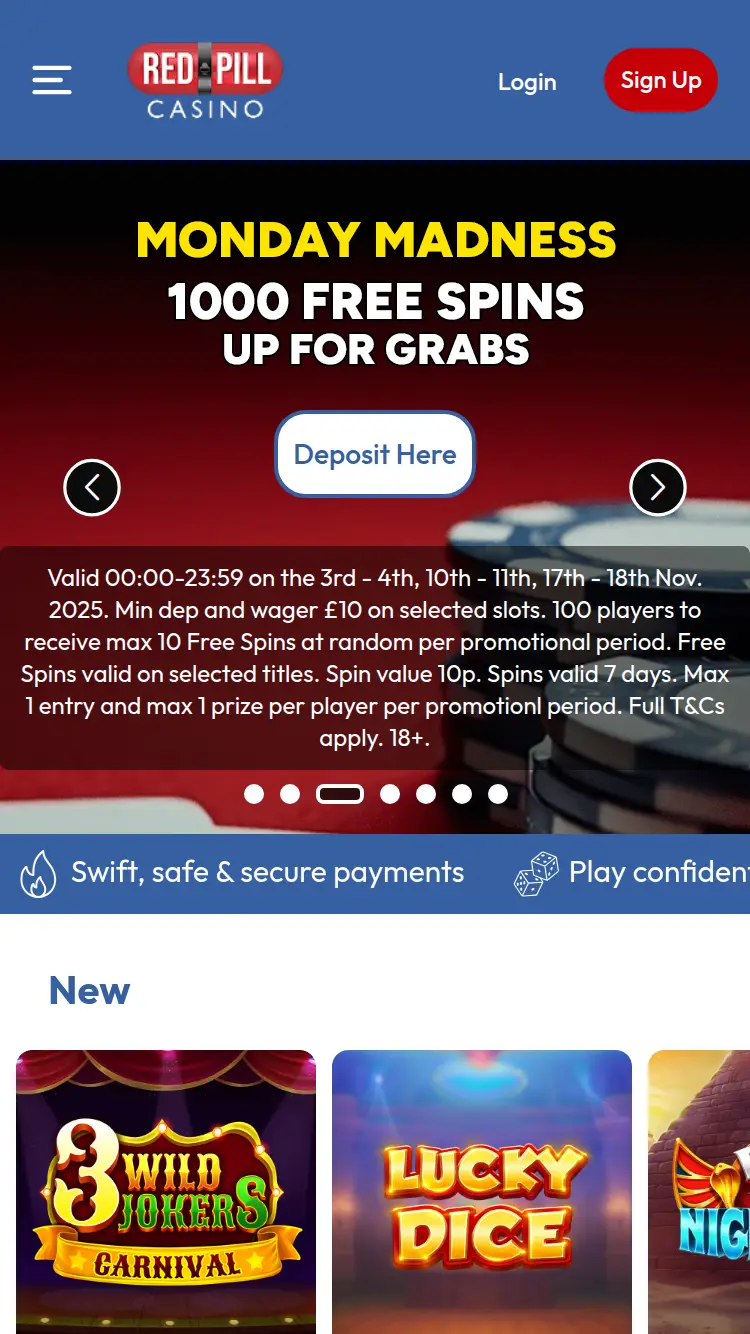 Red Pill Casino - homepage (mobile)